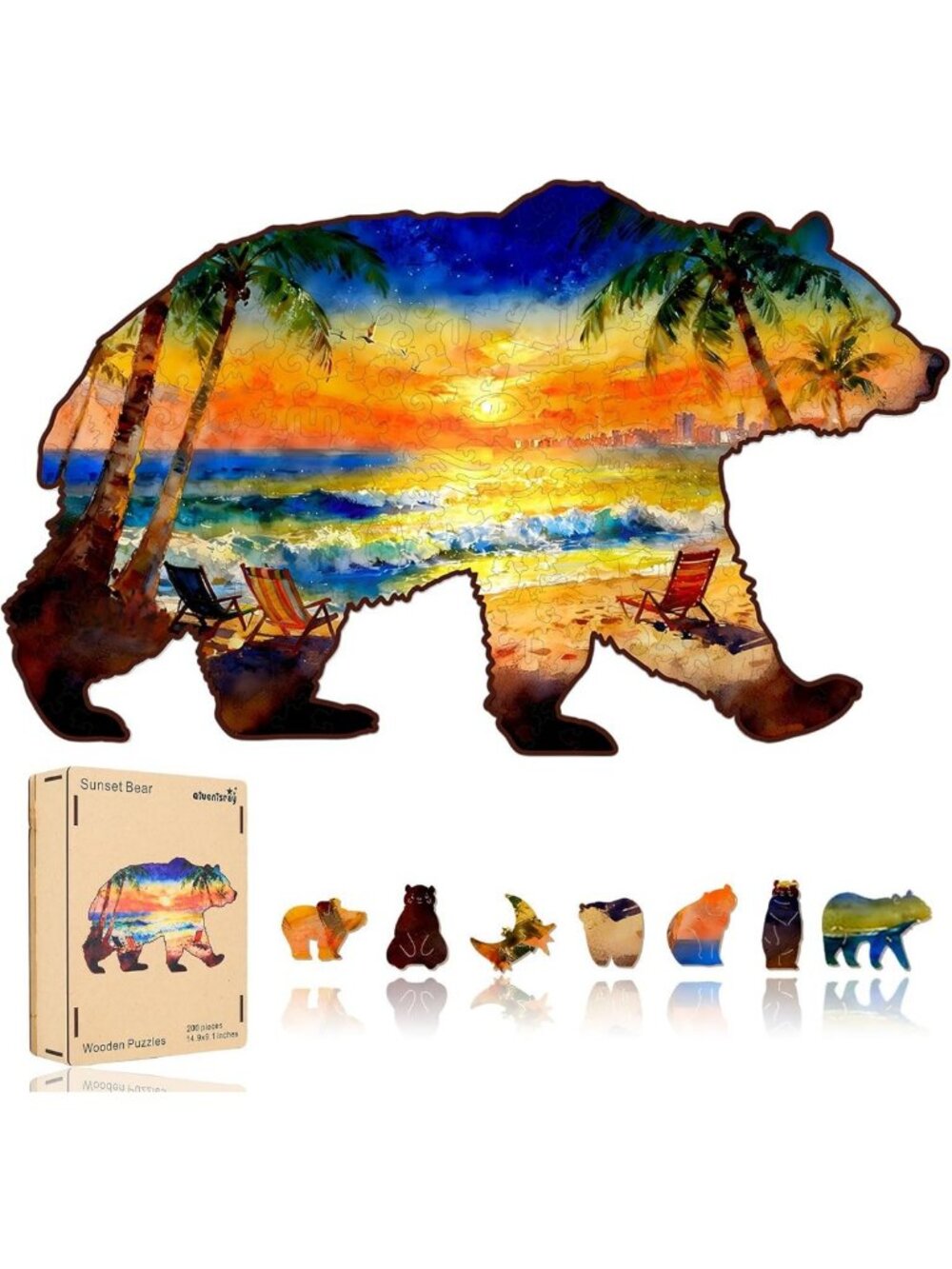 500-Piece Sunset Bear Wooden Jigsaw Puzzle for Adults - Fun & Relaxing Activity